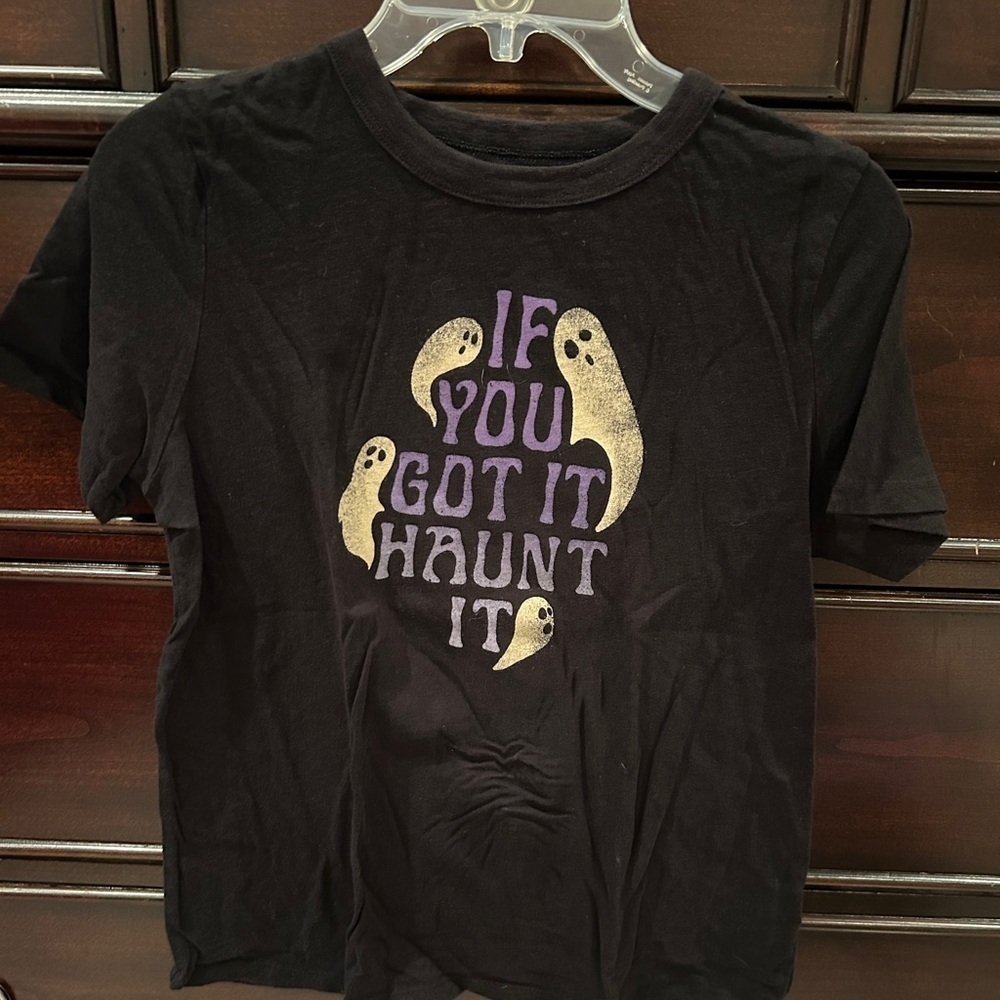 Old Navy Black Halloween Tee with Purple and Gold Design